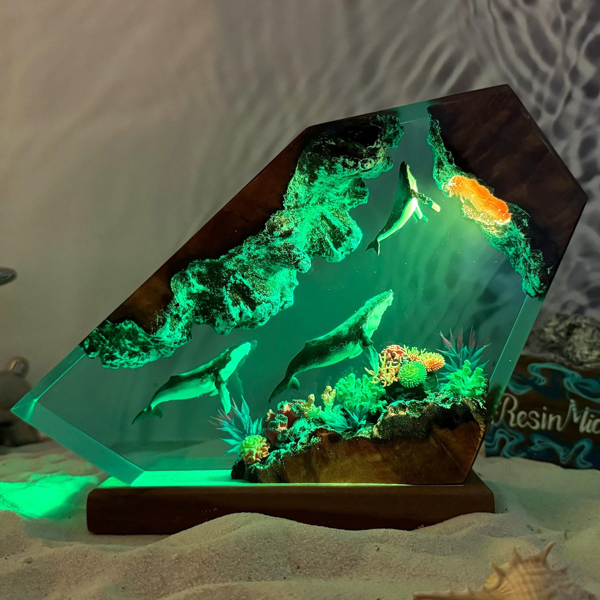 Coralline — Whale Resin & Wood Lamp — detail view 2