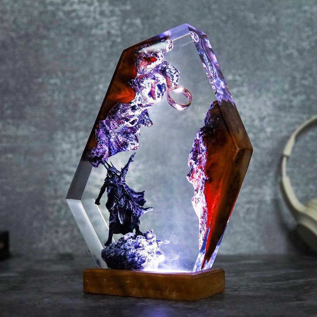 Eldergrove — Fantasy Resin Night Light — hand-poured resin lamp glowing on a wood base