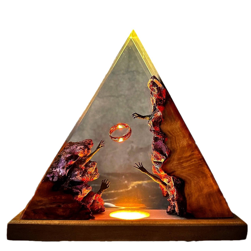 Pinnacle — Resin & Wood Pyramid Lamp — detail view 5