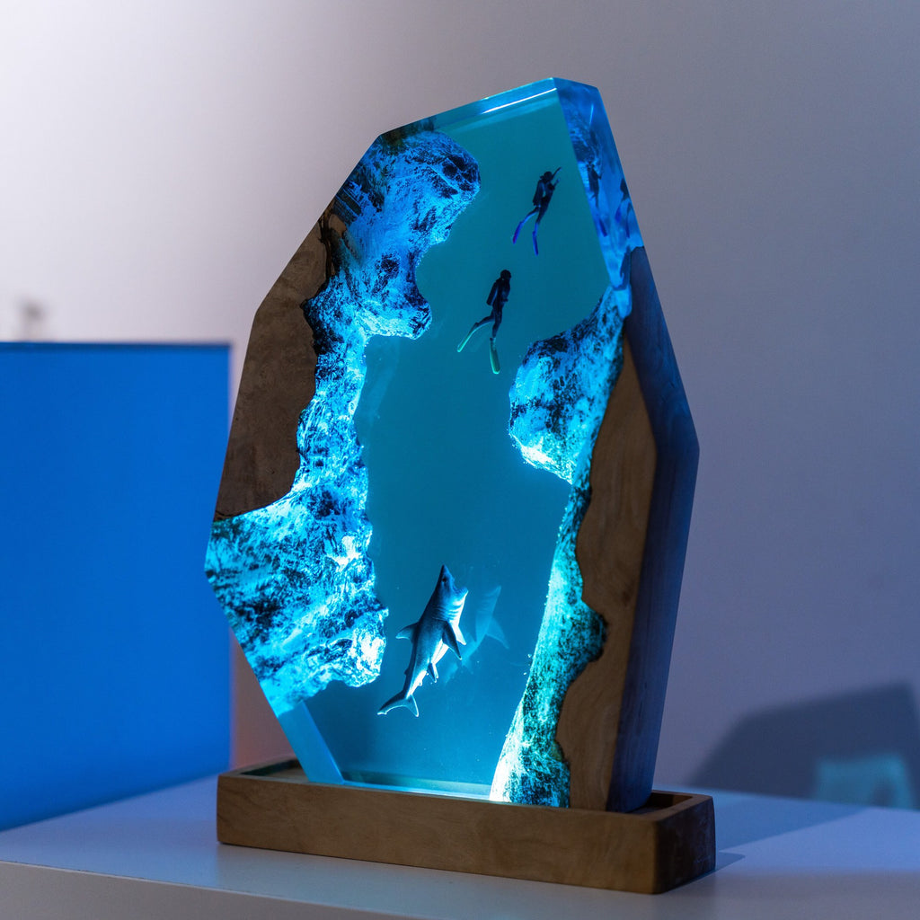 Tidepool — Ocean Diver Resin & Wood Night Light — detail view 2