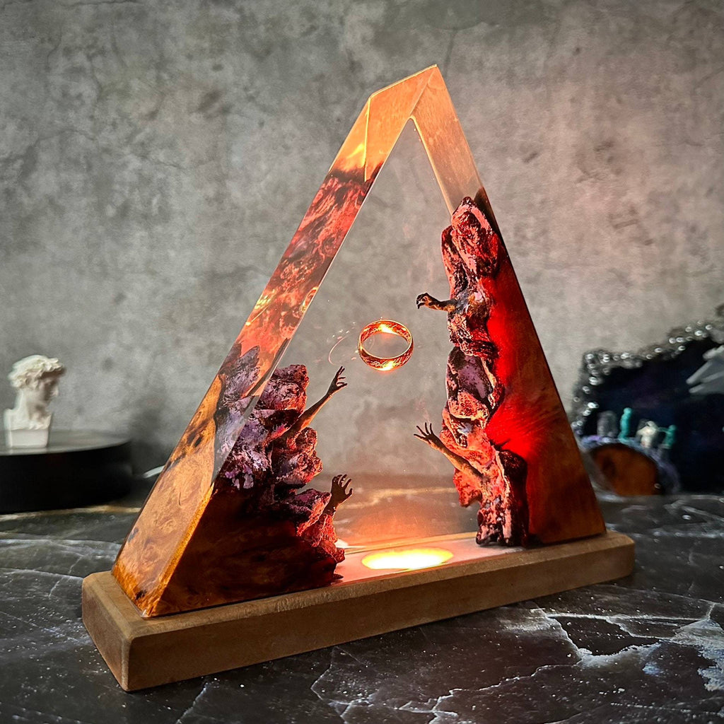 Pinnacle — Resin & Wood Pyramid Lamp — detail view 4