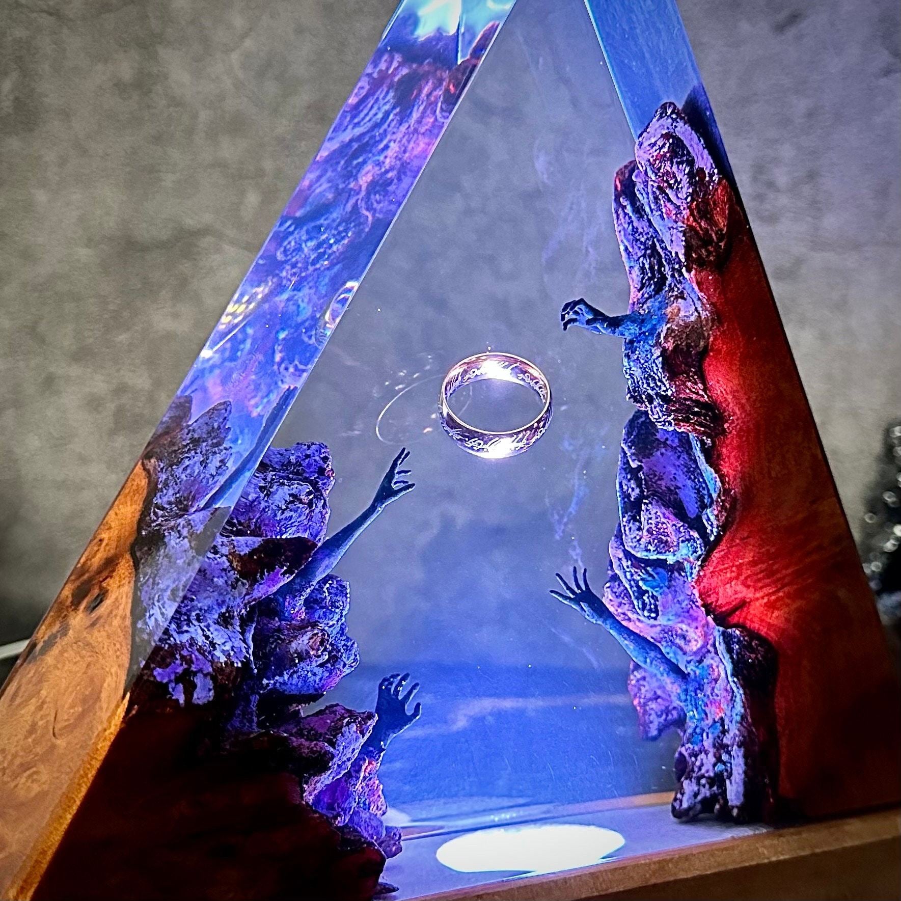 Pinnacle — Resin & Wood Pyramid Lamp — detail view 2