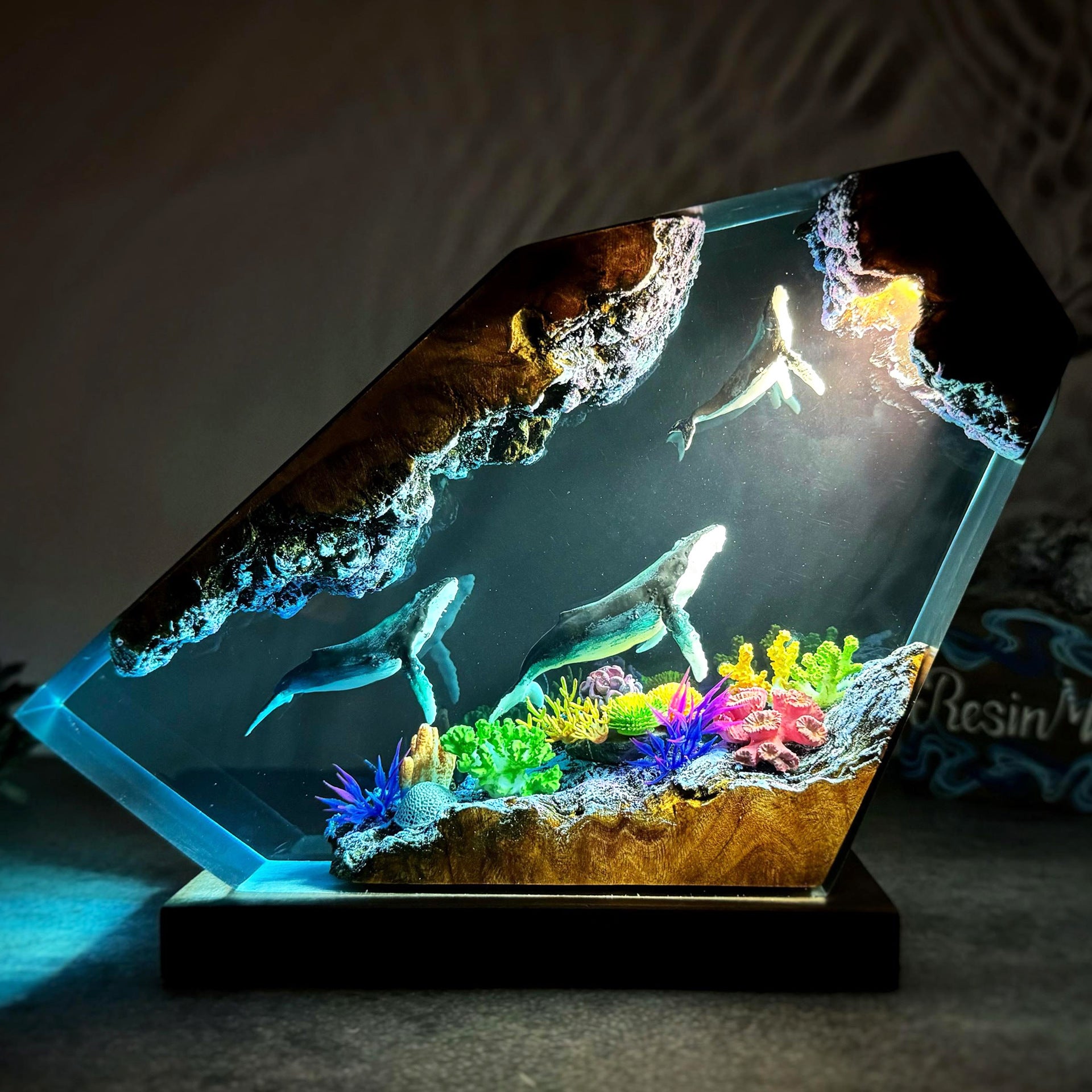 Coralline — Whale Resin & Wood Lamp — detail view 3