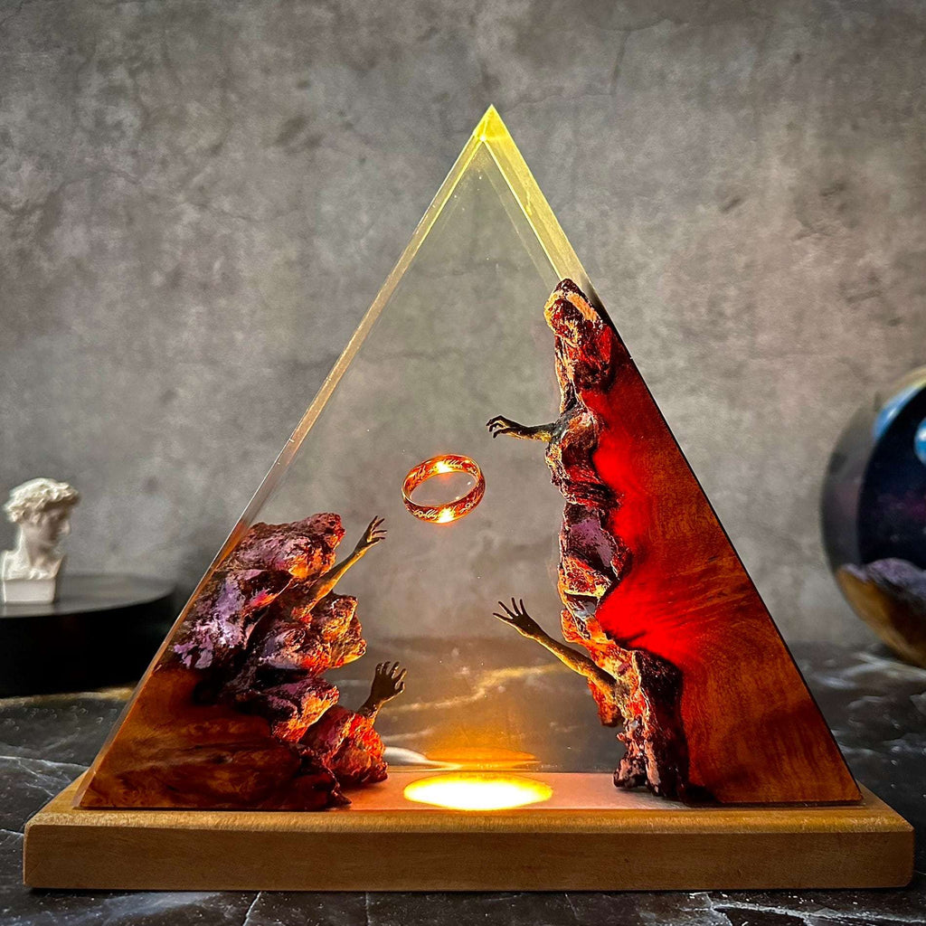 Pinnacle — Resin & Wood Pyramid Lamp — detail view 8